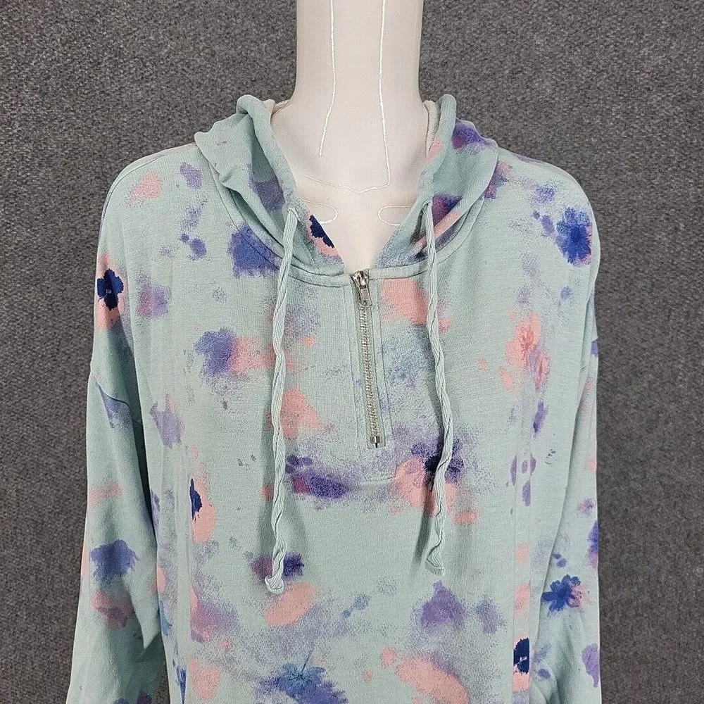 Candace Cameron Bure Malibu Lounge Half Zip Hoodie X-Large Sz Sage Tie Dye Top - Picture 4 of 11
